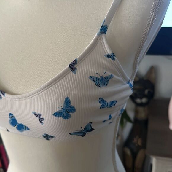 Xhilaration Size medium white and blue butterfly print bikini top - Picture 3 of 5